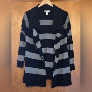White House Black Market Striped Black and Gray Women's Open Front Sweater